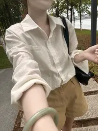 夏季新款薄款衬衫防晒开衫外套女设计感宽松气质棉麻外搭上衣