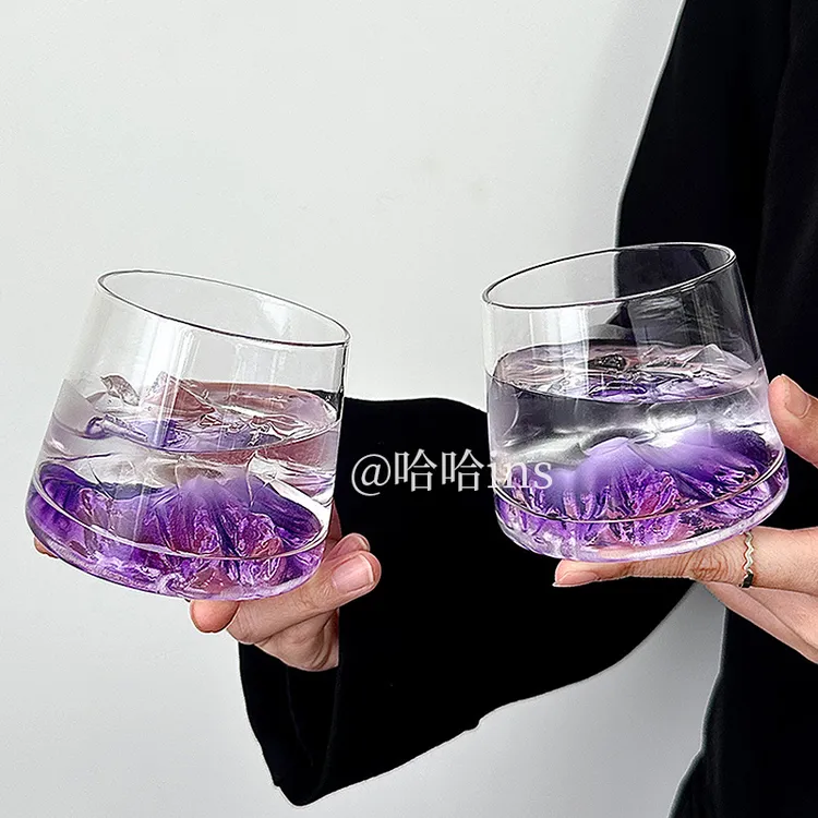 高颜值ins风富士山杯彩色山脉观山杯玻璃杯洋酒威士忌酒杯饮品杯