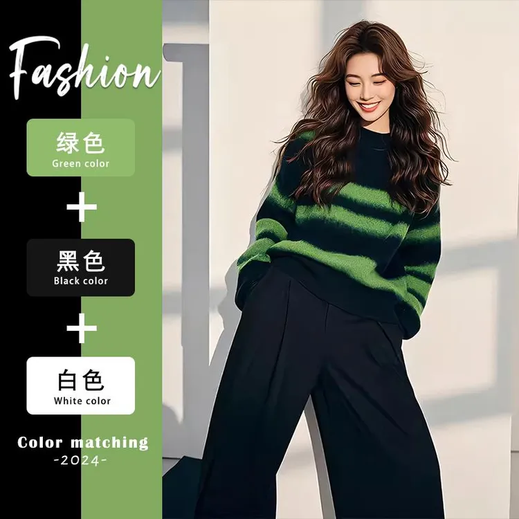 黑色条纹针织衫慵懒风超好看厚毛衣2025新款秋冬季巴恩风女装上衣