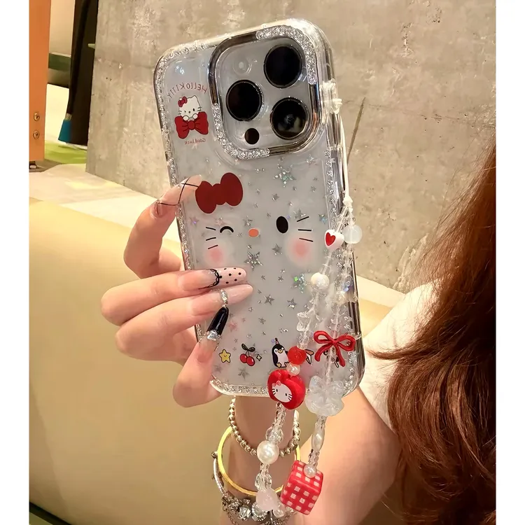 雅天立可爱kitty猫表情适用iPhone16苹果13/15promax闪钻手机壳14
