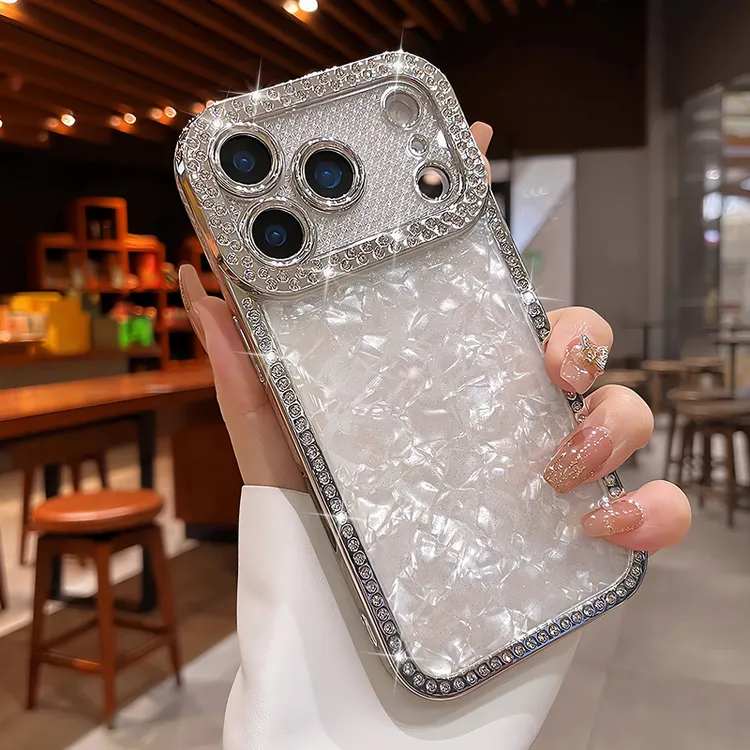 轻奢水钻适用苹果17promax手机壳贝壳纹iPhone16防摔15女14高级感