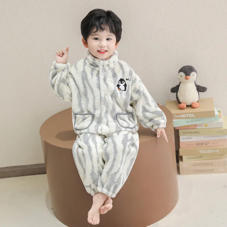 儿童珊瑚绒睡衣秋冬季加厚男孩宝宝法兰绒卡通套装冬款男童家居服