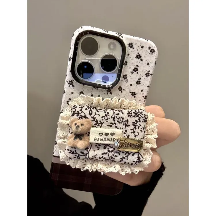 ins小清新碎花小熊枕头磁吸支架适用iphone17promax苹果手机壳15p