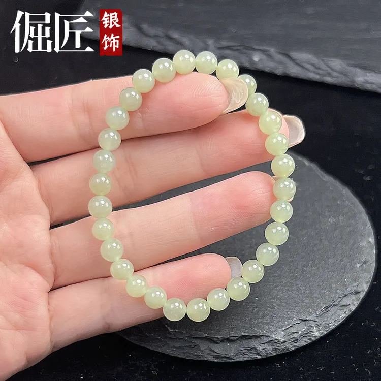 天然和田玉手串冰晴水玉珠子散珠玉石手链素圈轻奢送女友配证书