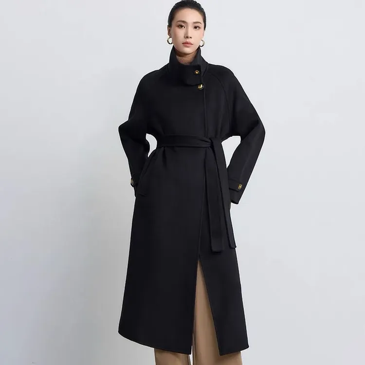 【T】边芙卡高领毛呢外套长款厚款羊毛大衣韩版宽松女680967-保1