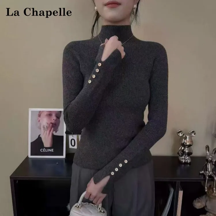 La Chapelle/拉夏贝尔法式半高领打底衫秋冬内搭外穿针织衫上衣女