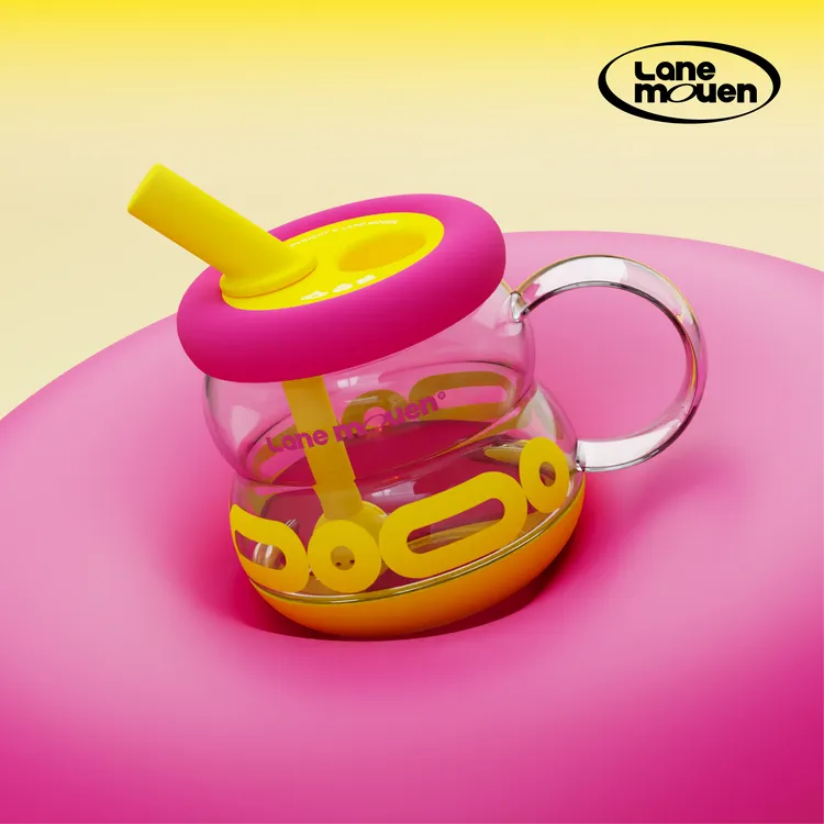 览萌Lane Mouen玻璃吸管杯女生高颜值水杯大容量杯子耐高温泡茶杯