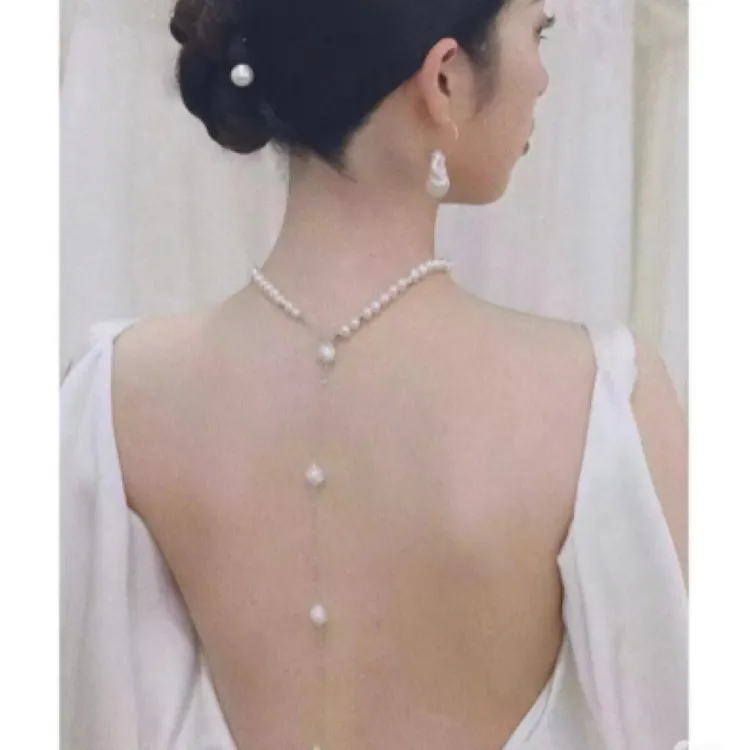 非金属仿珍珠项链 新娘背链礼服后背项链绝美珍珠背链百搭气质