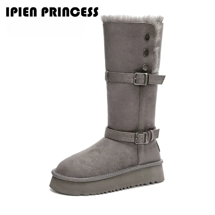 厚底翻折两穿长筒靴女2025冬季新款加绒加厚保暖舒适防水雪地靴女商品图