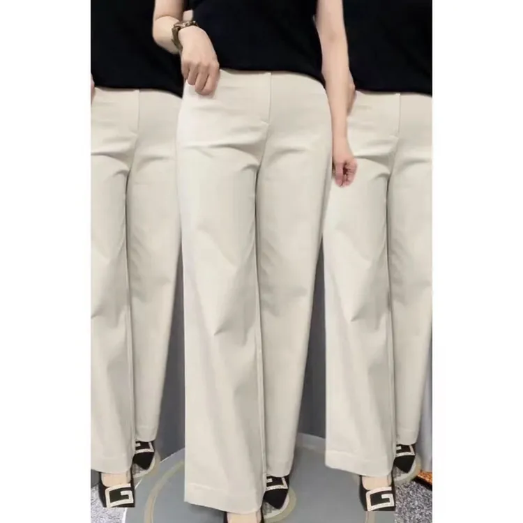 高腰春季九分裤阔腿裤水洗休闲裤修身显瘦时尚薄款简约纯色直筒裤