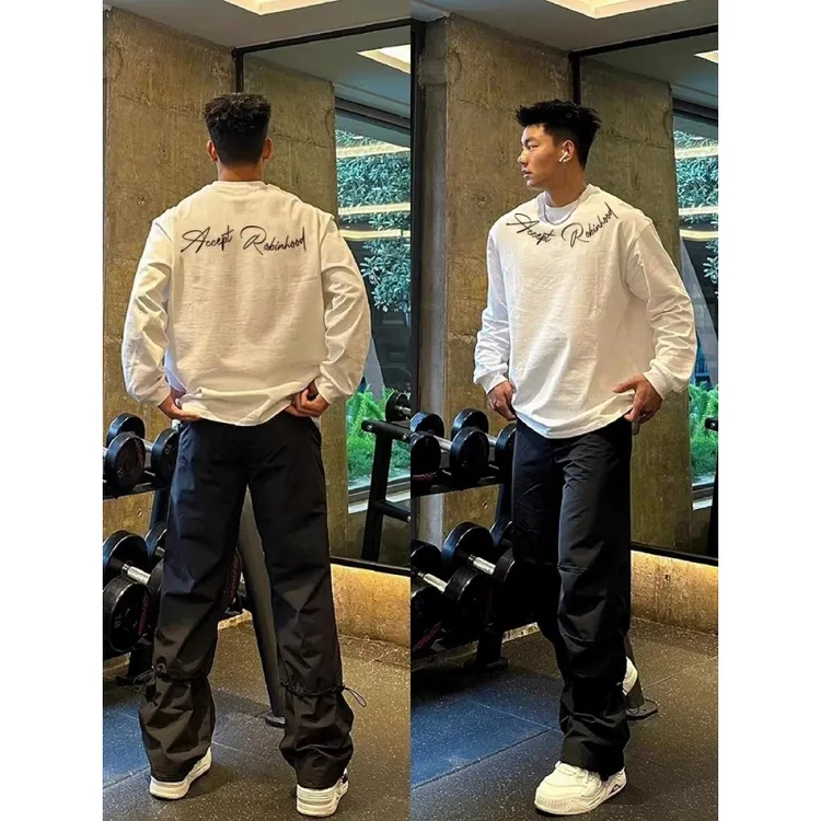 280g重磅纯棉长袖T恤男美式高街设计感英文国潮内搭上衣加绒卫衣