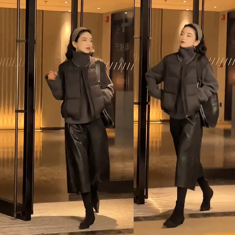 时尚穿搭一整套女2025新款时尚上衣棉服马甲百搭裤子三件套