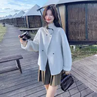 2025秋冬立领保暖少女风短款毛呢时尚小个子韩版气质双面通勤风女