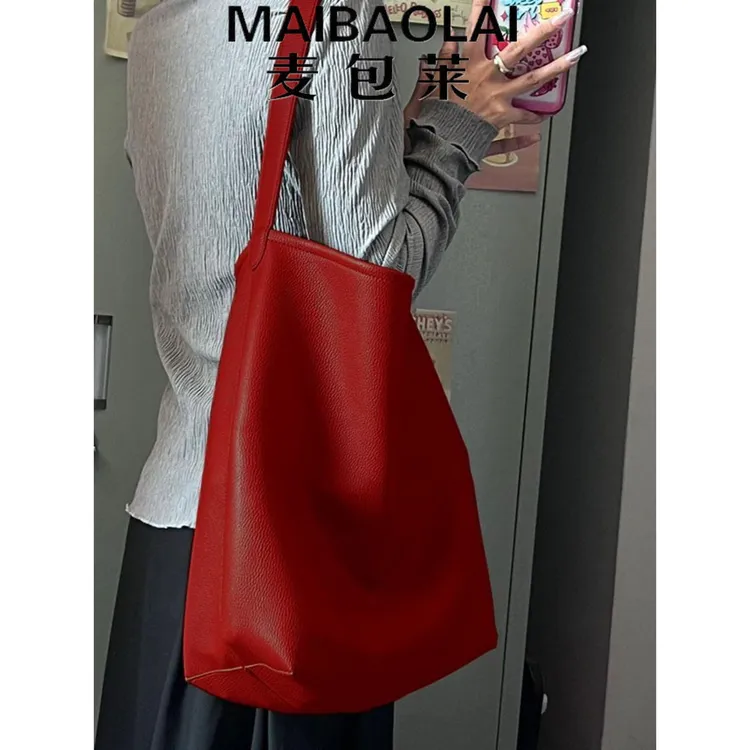 红色大容量子母包包女2025新款新娘结婚包时尚小众设计托特水桶包