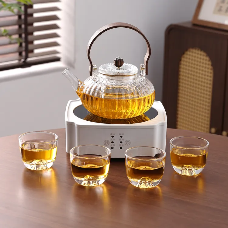 南瓜玻璃壶四方电陶炉家用烤火炉煮茶茶具套装玻璃茶壶茶杯套装