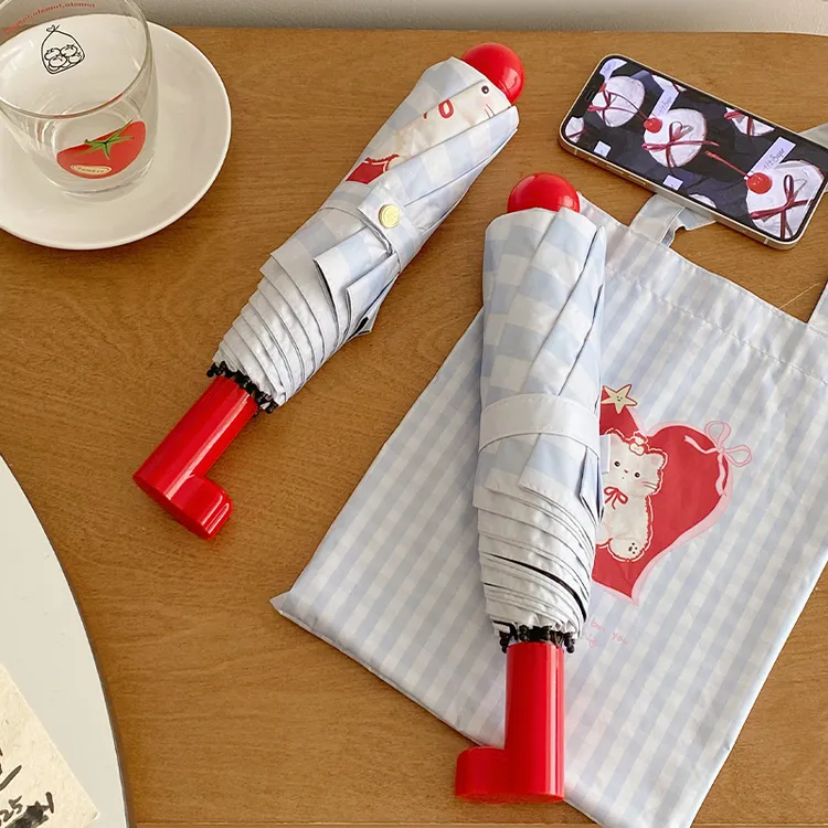 新品红靴子可爱猫咪雨伞学生女晴雨两用防紫外线折叠遮阳伞太阳伞