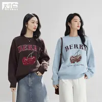 【对白】D01对白复古樱桃提花圆领毛衣小众宽松针织上衣FDE194