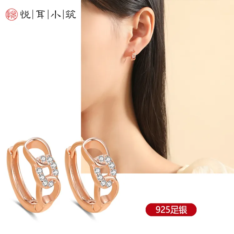925银耳饰 耳环独特麻花形ins风欧美轻奢风镂空嘻哈镶钻圆圈耳扣