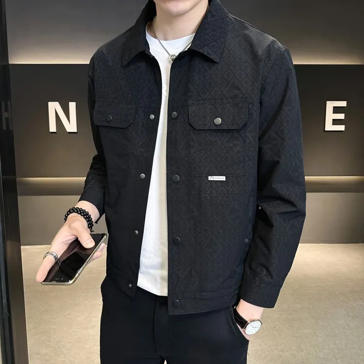 2025年新款外套男士春秋季痞帅潮流修身翻领夹克个性印花休闲上衣