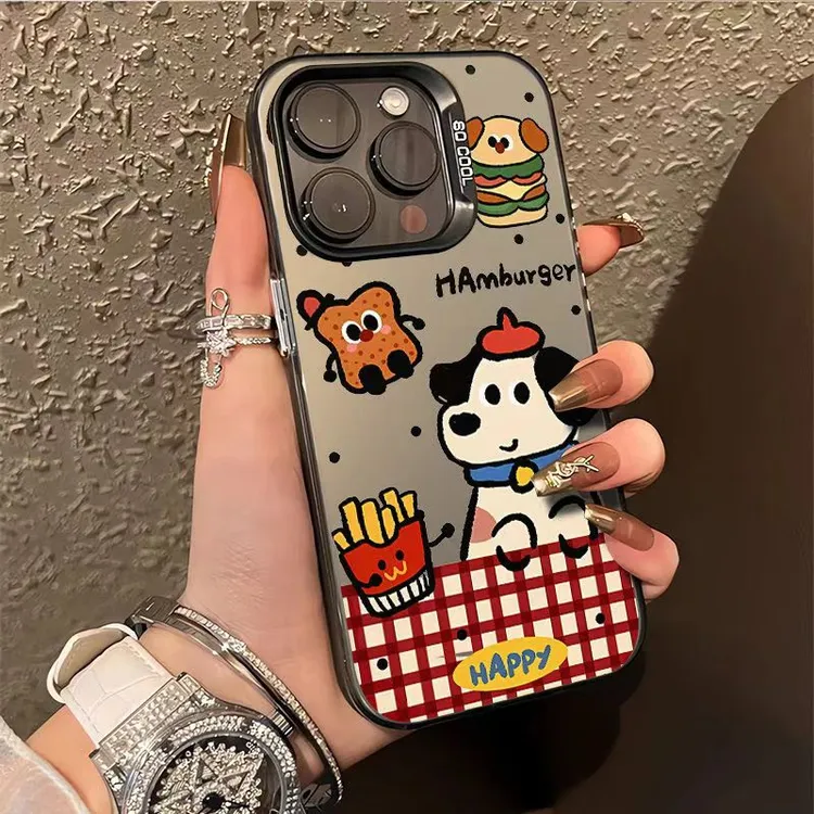彩银壳汉堡小狗苹果16promax壳iphone16pro新款16高级15可爱15pro