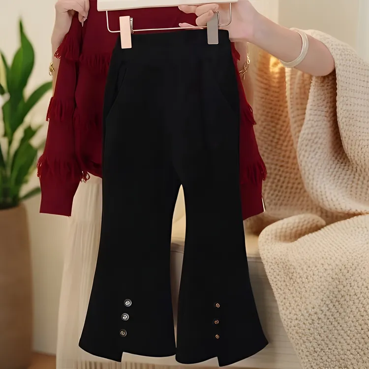 女童喇叭裤春秋2025新款女孩休闲显瘦开叉微喇裤洋气百搭打底裤潮