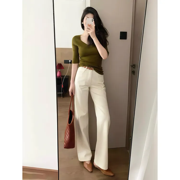 NSLV四面弹 【白牛 · 象牙白 ivory white】窄版直筒裤 筷子裤商品图