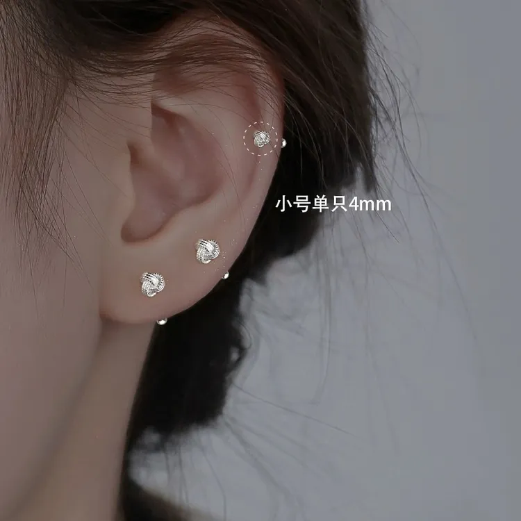 铜合金亚克力耳饰 如意结耳钉免耳堵睡觉免摘耳骨钉螺丝拧设计