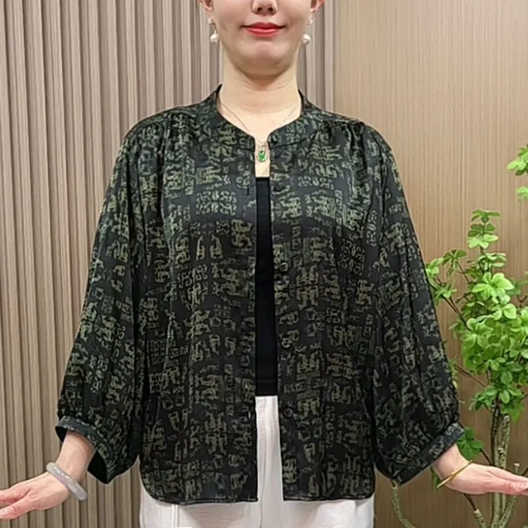 妈妈装春夏装洋气衬衫2025新款中老年女装大码宽松遮肚正肩衬衣