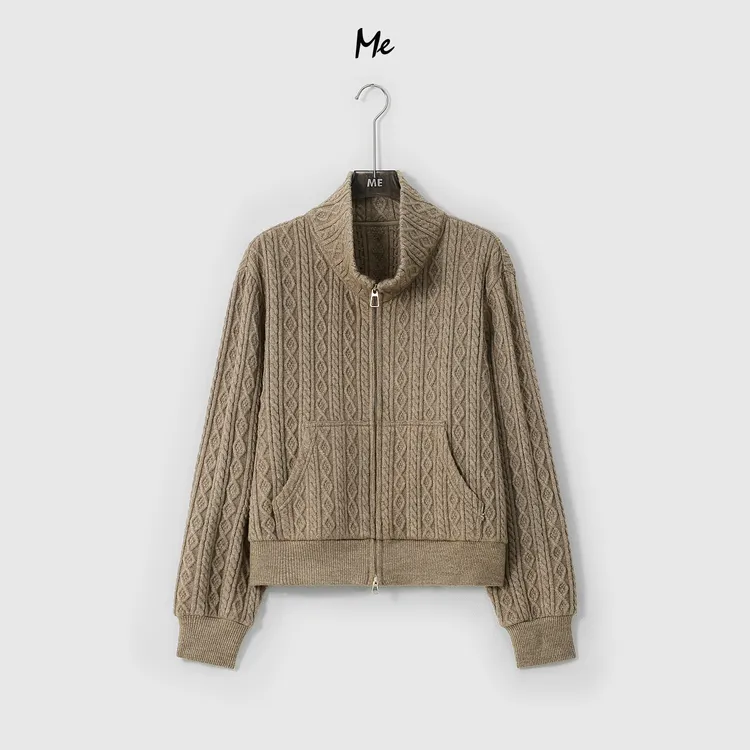 ME【圣特罗】复古绞花艺术条纹高领保暖显瘦时尚百搭外套MESA5474