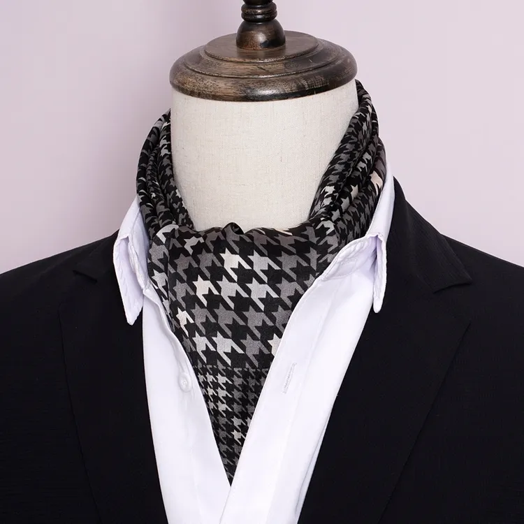 经典千鸟格男士围巾轻奢春秋冬季薄款潮流丝巾成人男百搭长领巾