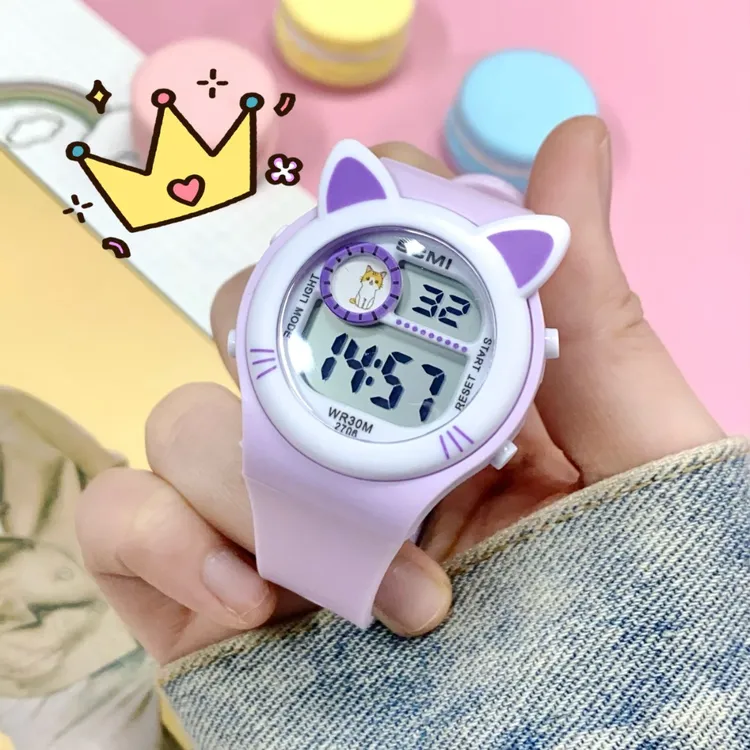 2025年猫咪手表女孩可爱卡通防水夜光小学生只看时间手表女童礼物