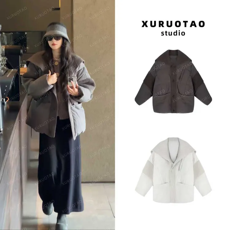 XURUOTAO【劳伦秀场】针织拼接秋冬保暖设计显瘦两色羽绒服 T5743