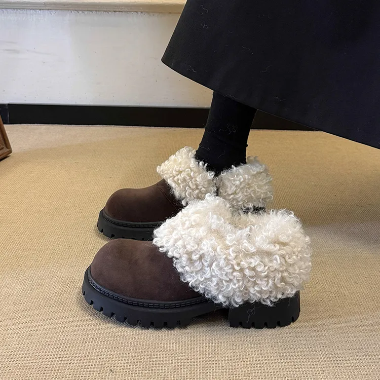 厚底乐福鞋女款2025新款冬季增高单鞋毛绒加厚棉鞋子加绒保暖鞋