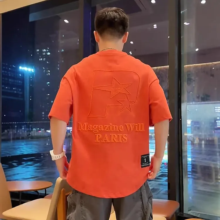 夏季新款字母刺绣圆领短袖t恤男潮牌美式休闲百搭宽松情侣T恤上衣