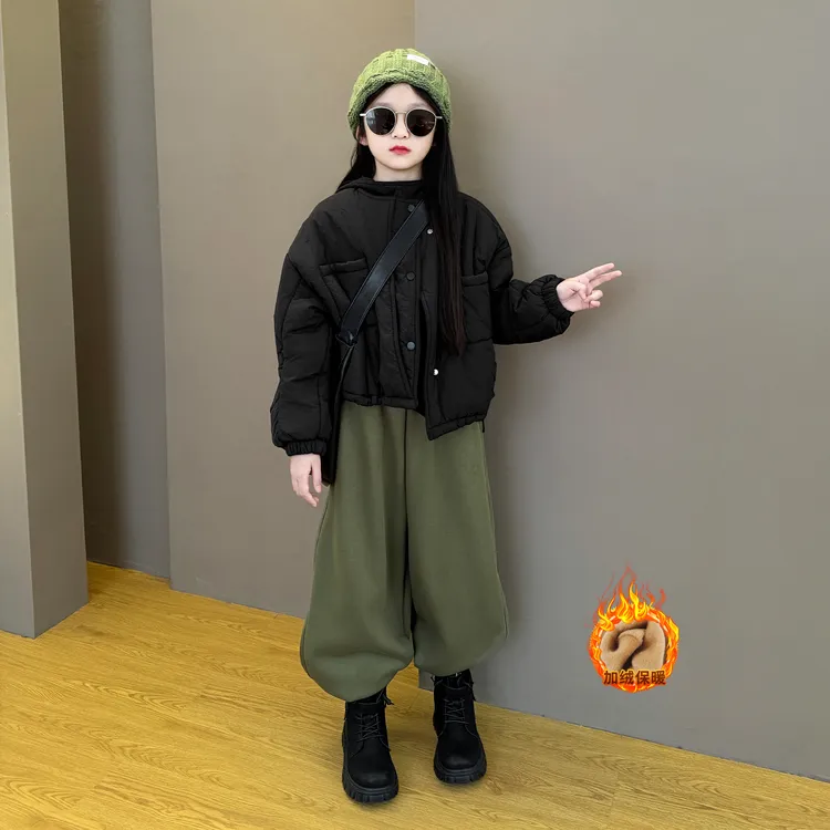 女童2025新款儿童秋冬季韩系夹棉棉衣潮品加绒休闲裤帽衫套装潮酷