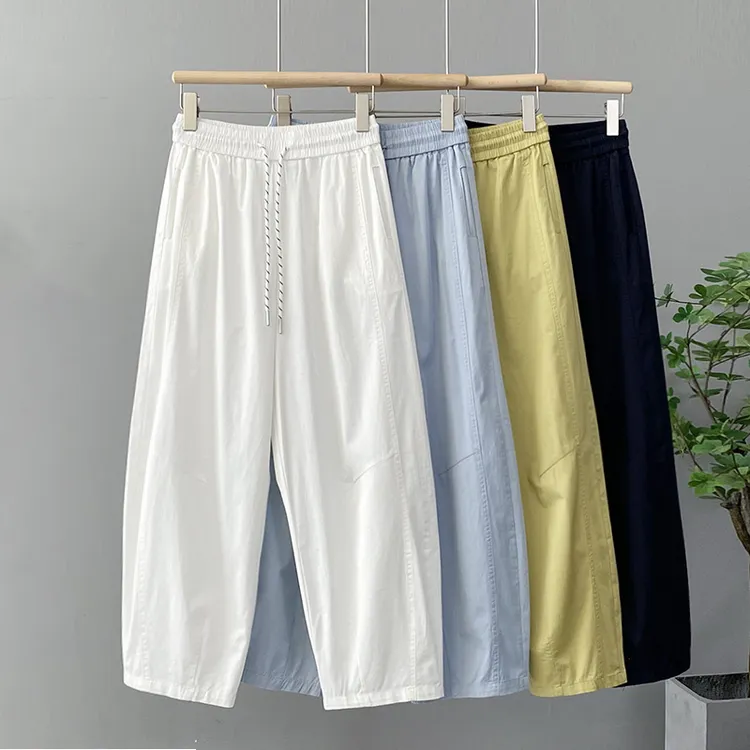 弯刀裤女夏季新款高腰薄款百搭直筒裤宽松大码九分休闲裤香蕉裤