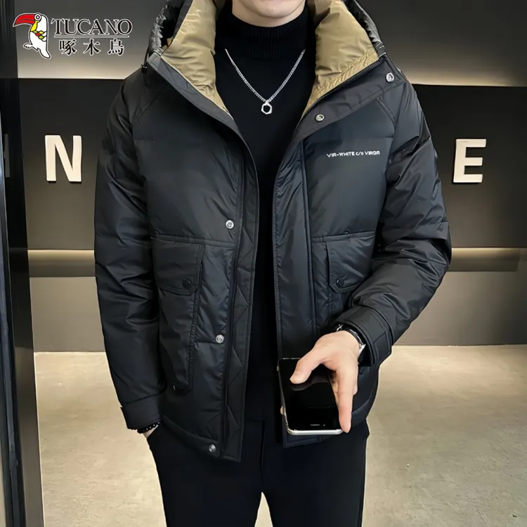 啄木鳥高品质冬季男士撞色羽绒服新款时尚休闲白鸭绒加厚保暖外套