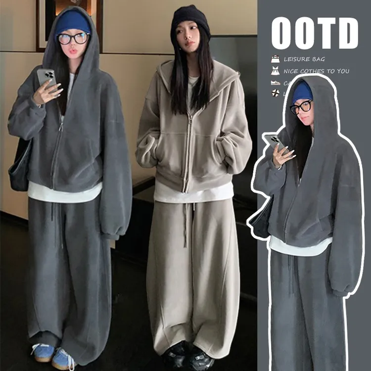 孕妇套装连帽卫衣外套女加厚慵懒风休闲宽松美式上衣休闲裤套装