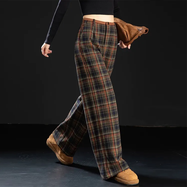 美式复古小个子九分阔腿裤秋冬加绒高腰宽松百搭慵懒设计感休闲裤