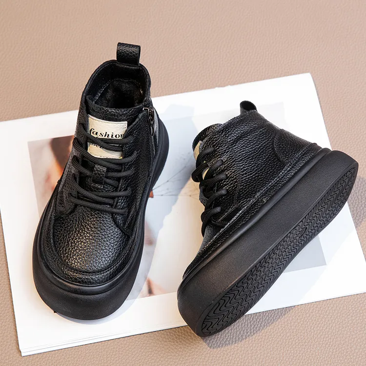 男童加绒靴子小童秋冬马丁靴棉靴皮靴冬季英伦风宝宝真皮保暖棉鞋