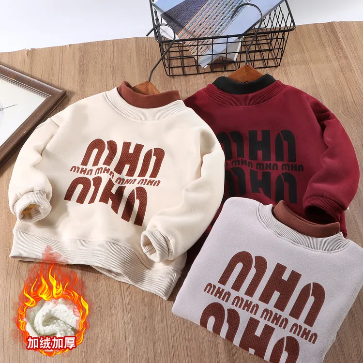 儿童加绒保暖卫衣冬季儿童加厚卫衣中大童冬装新款卫衣男孩上衣