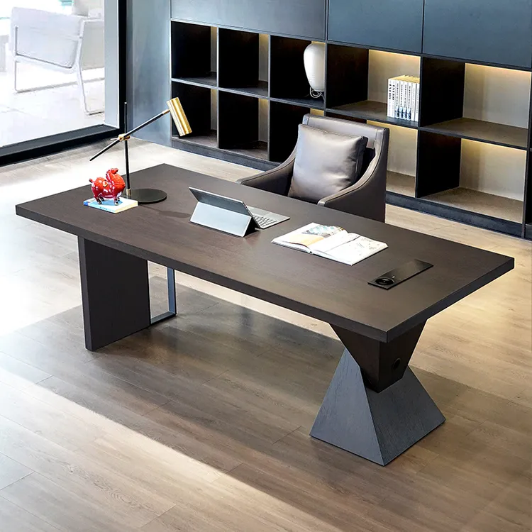 意式极简现代轻奢设计感实木书桌家用办公桌书房电脑桌简约风格