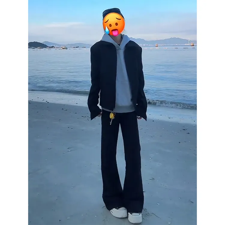 美式cleanfit黑色微喇西裤男秋季窄版显瘦弯刀裤垂感直筒西装裤子