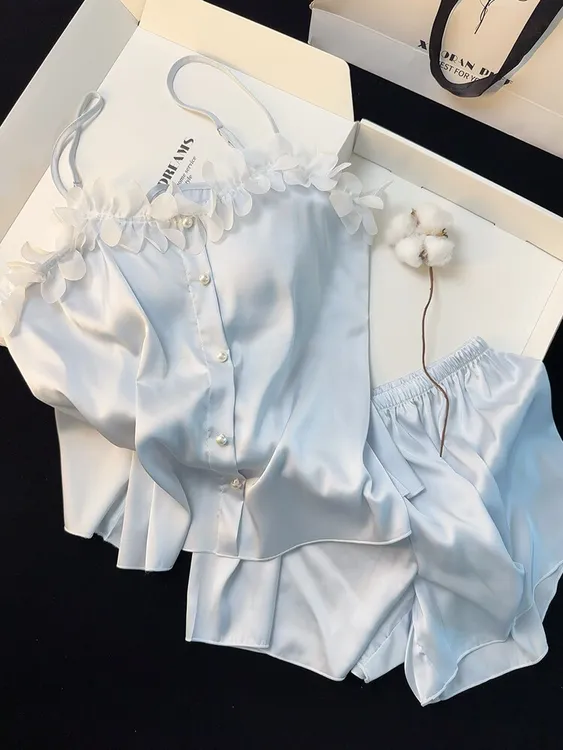 【新中式国风】高级感吊带棉纱睡衣女款爆款2025新款短裤套装家居服