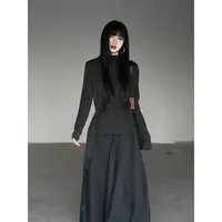 呆毛【暮色旅人】冬季新品休闲风显瘦绑带上衣半身裙套装DMJ4846