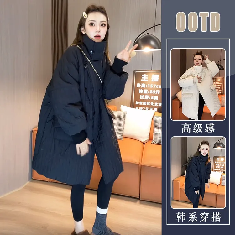 今年流行漂亮秋冬款韩版棉服女赫本风褶皱休闲中长款时尚减龄外套