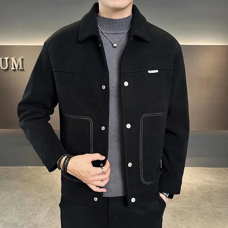 秋冬季节加厚羽绒服男士翻领明线帅气潮流外套商务休闲百搭男上衣