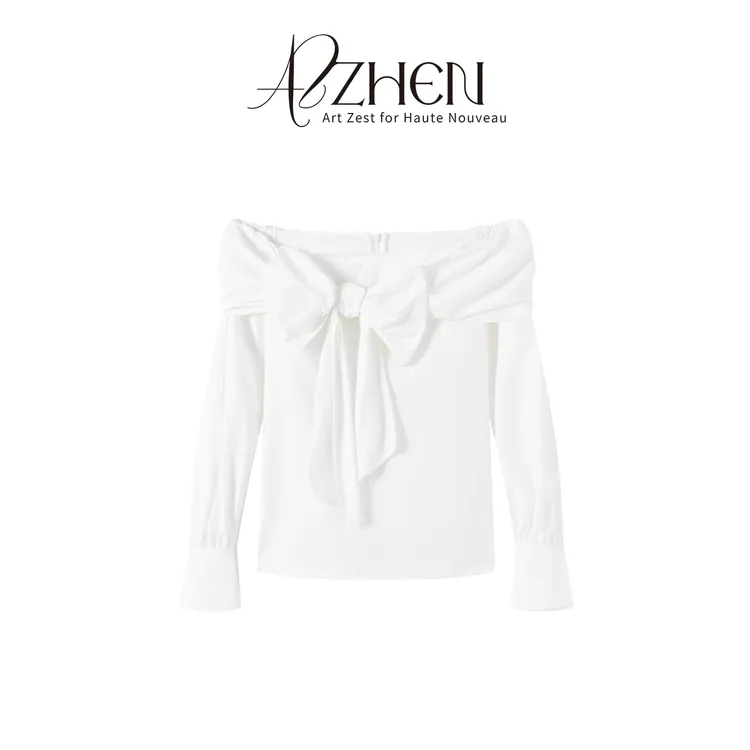 AZZHEN【蝴蝶剪影】 一字肩绑带蝴蝶结衬衫AZ5EZS10-00