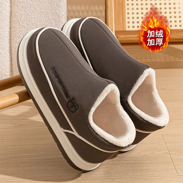向伦家居棉拖鞋男冬季包跟2025新款室内厚底保暖加绒加厚防滑棉鞋商品图