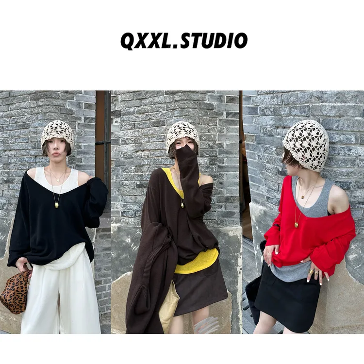 邱小小丽呀 秋冬新款韩系百搭减龄真两件背心+针织毛衣两件套上衣